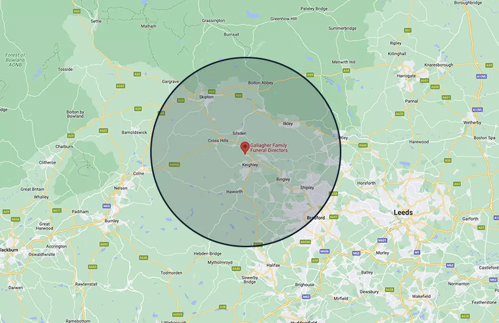Gallaghers family funeral directors areas we cover map 1